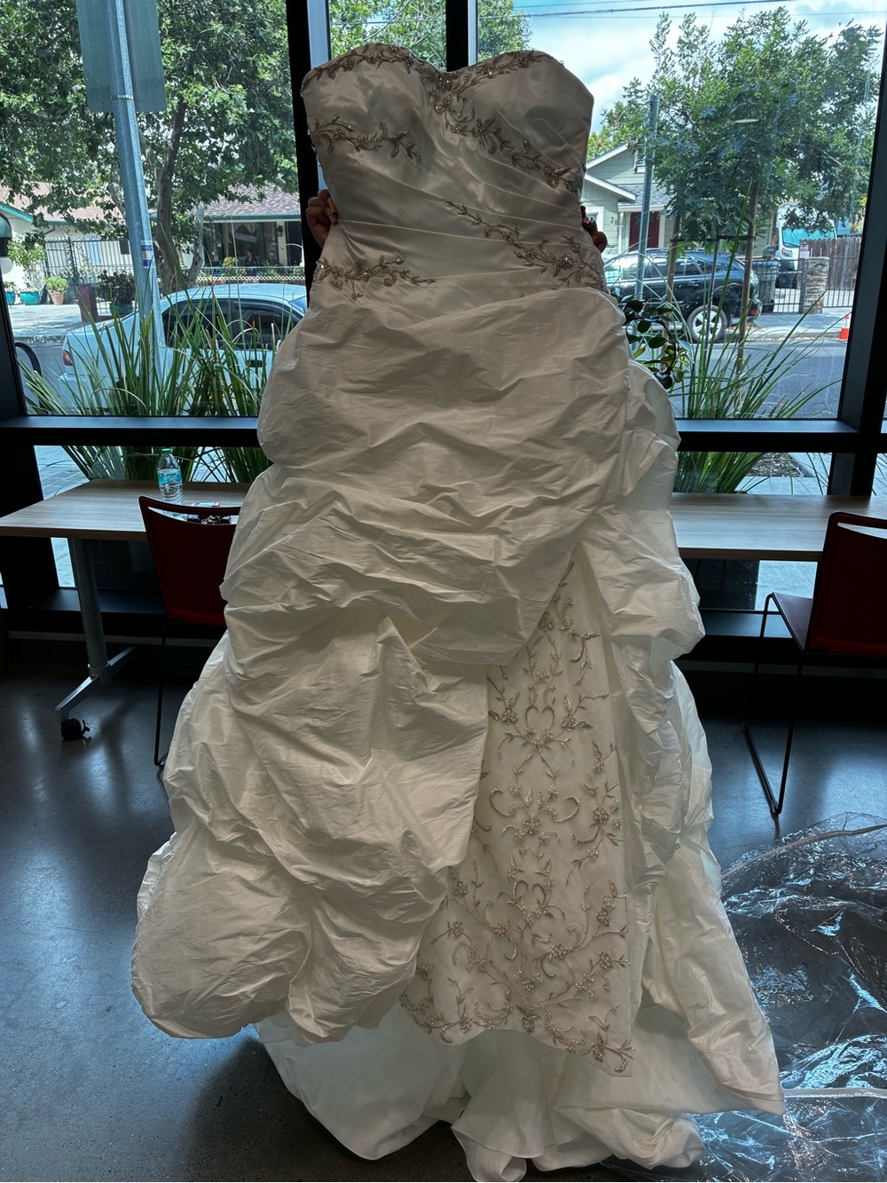 White Beaded Strapless Ball Gown Wedding Dress